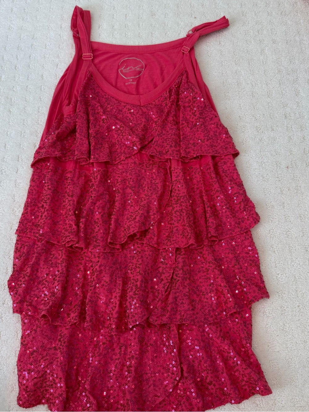INC International Concepts Hot Pink Sequin Ruffle Tank